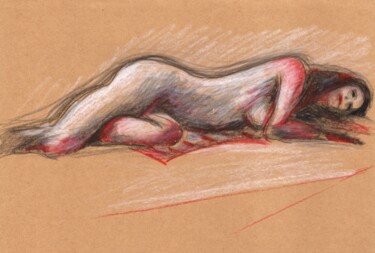 Dibujo titulada "Femme nue allongée" por Dominique Leblanc, Obra de arte original, Pastel