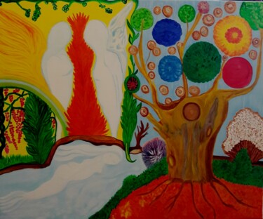 Peinture intitulée "Le jardin des souve…" par Dominique Lerou (DOMINETTE), Œuvre d'art originale, Huile Monté sur Châssis en…