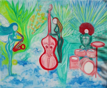 Painting titled "Domino's Band (insp…" by Dominique Lerou (DOMINETTE), Original Artwork, Oil Mounted on Wood Stretcher frame