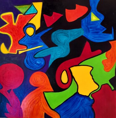 Painting titled "Carnaval celeste" by Dominique Lerou (DOMINETTE), Original Artwork, Oil