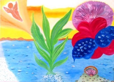 Peinture intitulée "L'île des petits tr…" par Dominique Lerou (DOMINETTE), Œuvre d'art originale, Huile