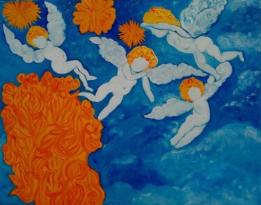 Painting titled "mes-anges.jpg" by Dominique Lerou (DOMINETTE), Original Artwork, Oil