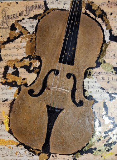 Painting titled "Violino" by Dominique Lhermet, Original Artwork, Acrylic Mounted on Wood Stretcher frame