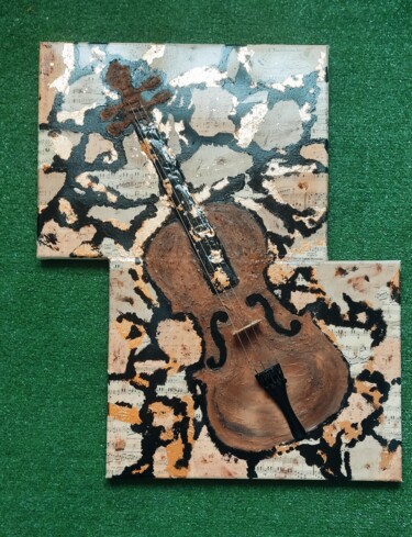Pintura titulada "Violino su tela" por Dominique Lhermet, Obra de arte original, Acrílico