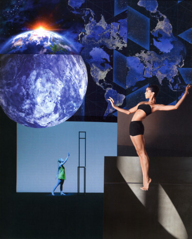 Collagen mit dem Titel "Planète bleue - l'a…" von Dominique Loukidis, Original-Kunstwerk, Collagen Auf Aluminium montiert