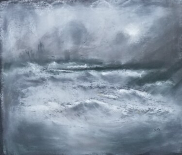 Peinture intitulée "La mer par gros tem…" par Dominique Maisonneuve, Œuvre d'art originale, Pastel