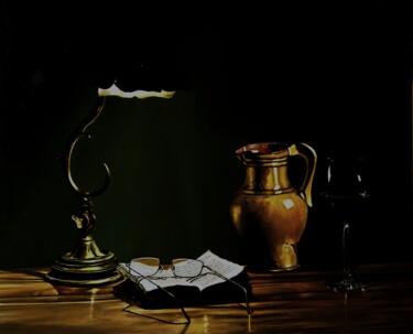 Painting titled "lecture en vin" by Dominique Manchet, Original Artwork, Oil