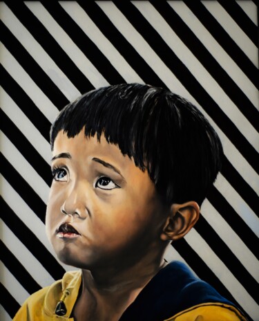Painting titled "petit chagrin" by Dominique Manchet, Original Artwork, Oil Mounted on Wood Stretcher frame
