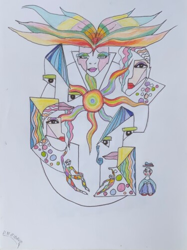 Disegno intitolato "CARRÉ D’AS" da Dominique-Marie Gibaud Ubelmann, Opera d'arte originale, Matite colorate