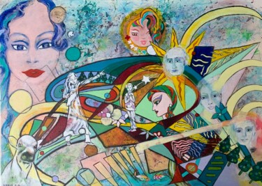 Painting titled "LE VOYAGE" by Dominique-Marie Gibaud Ubelmann, Original Artwork, Oil Mounted on Wood Stretcher frame