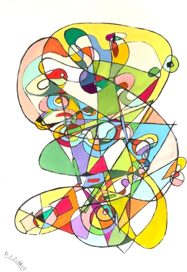 Painting titled "Lignes et Couleurs…" by Dominique-Marie Gibaud Ubelmann, Original Artwork, Gouache