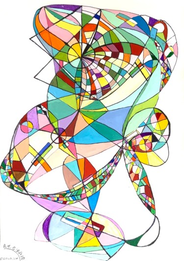 Картина под названием "Lignes et couleur 2…" - Dominique-Marie Gibaud Ubelmann, Подлинное произведение искусства, Гуашь