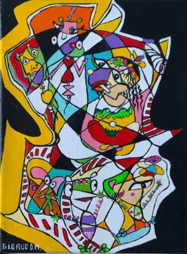 Painting titled "Bizz’art" by Dominique-Marie Gibaud Ubelmann, Original Artwork, Acrylic Mounted on Wood Stretcher frame