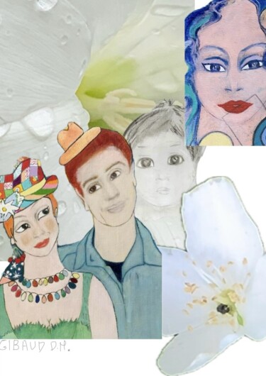 Collages intitulée "Les fleurs blanches" par Dominique-Marie Gibaud Ubelmann, Œuvre d'art originale, Photo montage