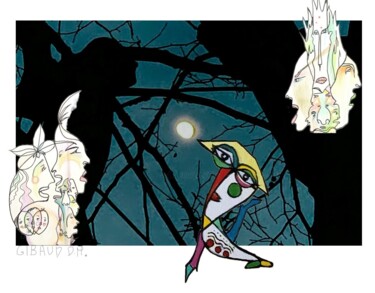 Collages intitulée "Au clair de la lune" par Dominique-Marie Gibaud Ubelmann, Œuvre d'art originale, Photo montage