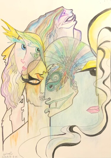 Рисунок под названием "L’étau" - Dominique-Marie Gibaud Ubelmann, Подлинное произведение искусства, Цветные карандаши