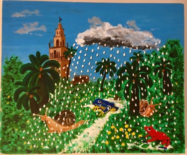 Painting titled "Jardin sous la pluie" by Dominique Metras, Original Artwork