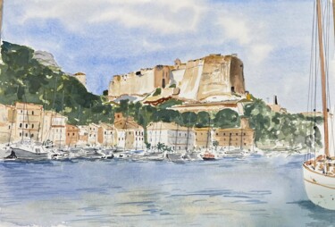 Painting titled "Bonifacio ..citadel…" by Dominique Metras, Original Artwork, Watercolor