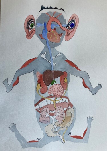 Painting titled "L'anatomie humaine…" by Dominique Metras, Original Artwork, Watercolor