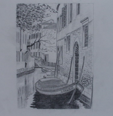 Drawing titled "un canal à Venise" by Dominique Metras, Original Artwork