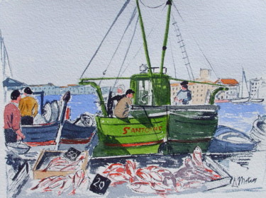 Malerei mit dem Titel "Bateaux de pêche  a…" von Dominique Metras, Original-Kunstwerk