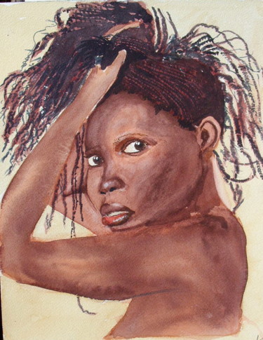 Painting titled "une beauté noire" by Dominique Metras, Original Artwork