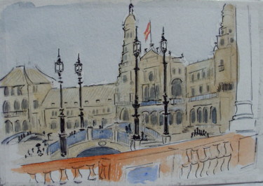 Painting titled "Séville : La Plaza…" by Dominique Metras, Original Artwork