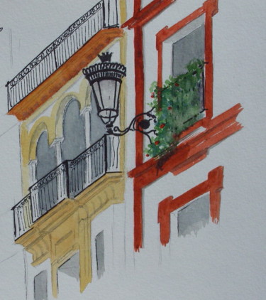 Painting titled "Un balcon à Carmona" by Dominique Metras, Original Artwork