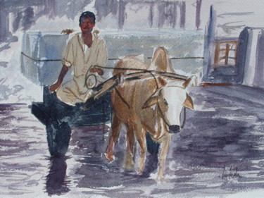 Painting titled "transport de glace…" by Dominique Metras, Original Artwork