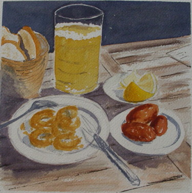 Pintura titulada "Cerveza y tapas" por Dominique Metras, Obra de arte original