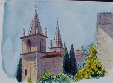 Painting titled "Goudargues 2014" by Dominique Metras, Original Artwork, Watercolor