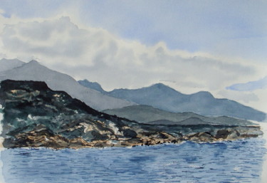 Painting titled "Paysage en Corse..p…" by Dominique Metras, Original Artwork, Watercolor