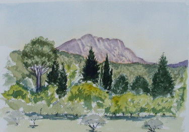 Painting titled "Vue depuis le mouli…" by Dominique Metras, Original Artwork, Watercolor