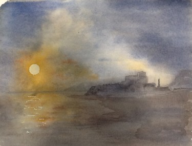 Painting titled "Chateau d'If" by Dominique Metras, Original Artwork, Watercolor