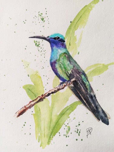Oiseau # 2 Peinture intitulée "Oiseau # 2" par Dominique Mireille Richard, Œuvre d'art originale, Aquarelle
