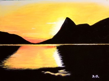 Zeichnungen mit dem Titel "Sunrise norvégien" von Dominique Obry, Original-Kunstwerk, Pastell