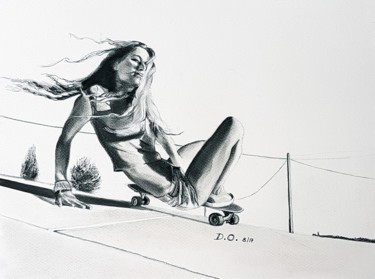 Disegno intitolato "Skateuse" da Dominique Obry, Opera d'arte originale