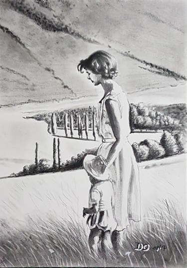 Drawing titled "La barboteuse" by Dominique Obry, Original Artwork