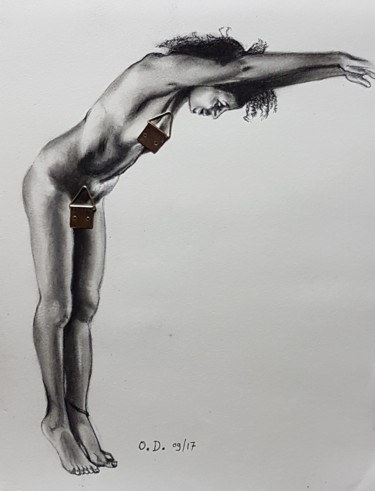 Drawing titled "Plongeon" by Dominique Obry, Original Artwork