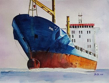 Dessin intitulée "Vieux bateau aquare…" par Dominique Obry, Œuvre d'art originale