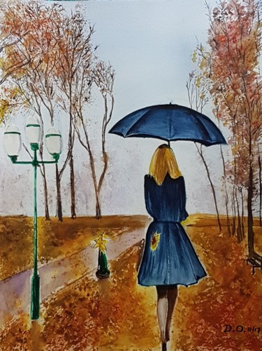 Peinture intitulée "L'automne dans le p…" par Dominique Obry, Œuvre d'art originale, Aquarelle