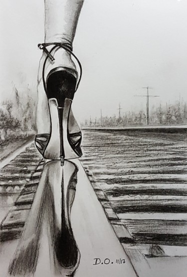 Drawing titled "Heels on Steel" by Dominique Obry, Original Artwork