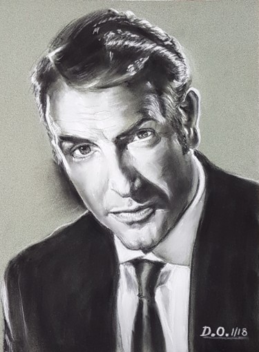 Drawing titled "Jean Dujardin" by Dominique Obry, Original Artwork, Pastel