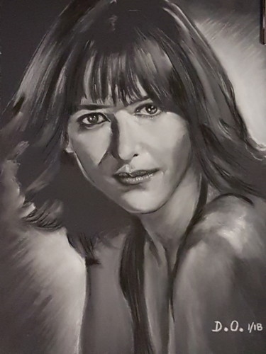 Drawing titled "Sophie Marceau" by Dominique Obry, Original Artwork, Pastel