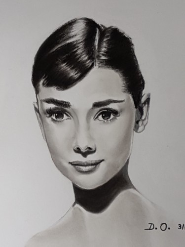 Zeichnungen mit dem Titel "Audrey Hepburn" von Dominique Obry, Original-Kunstwerk