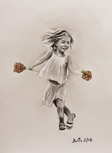 Dessin intitulée "La joie de vivre" par Dominique Obry, Œuvre d'art originale
