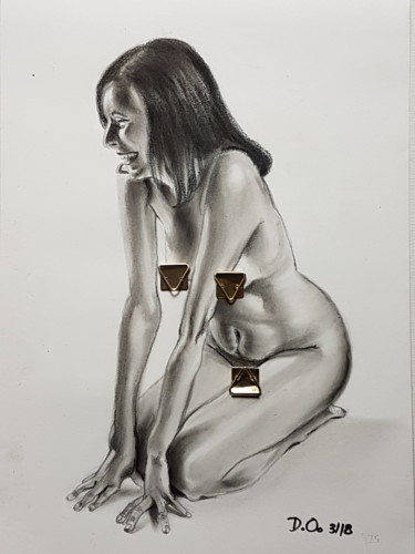 Dessin intitulée "La rigolote, nue" par Dominique Obry, Œuvre d'art originale