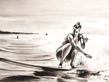 Dessin intitulée "Sur la vague" par Dominique Obry, Œuvre d'art originale