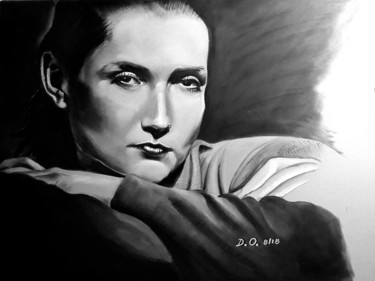 Drawing titled "Isabelle Uppert 1986" by Dominique Obry, Original Artwork, Pastel
