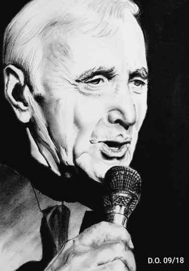 Drawing titled "Charles Aznavour" by Dominique Obry, Original Artwork